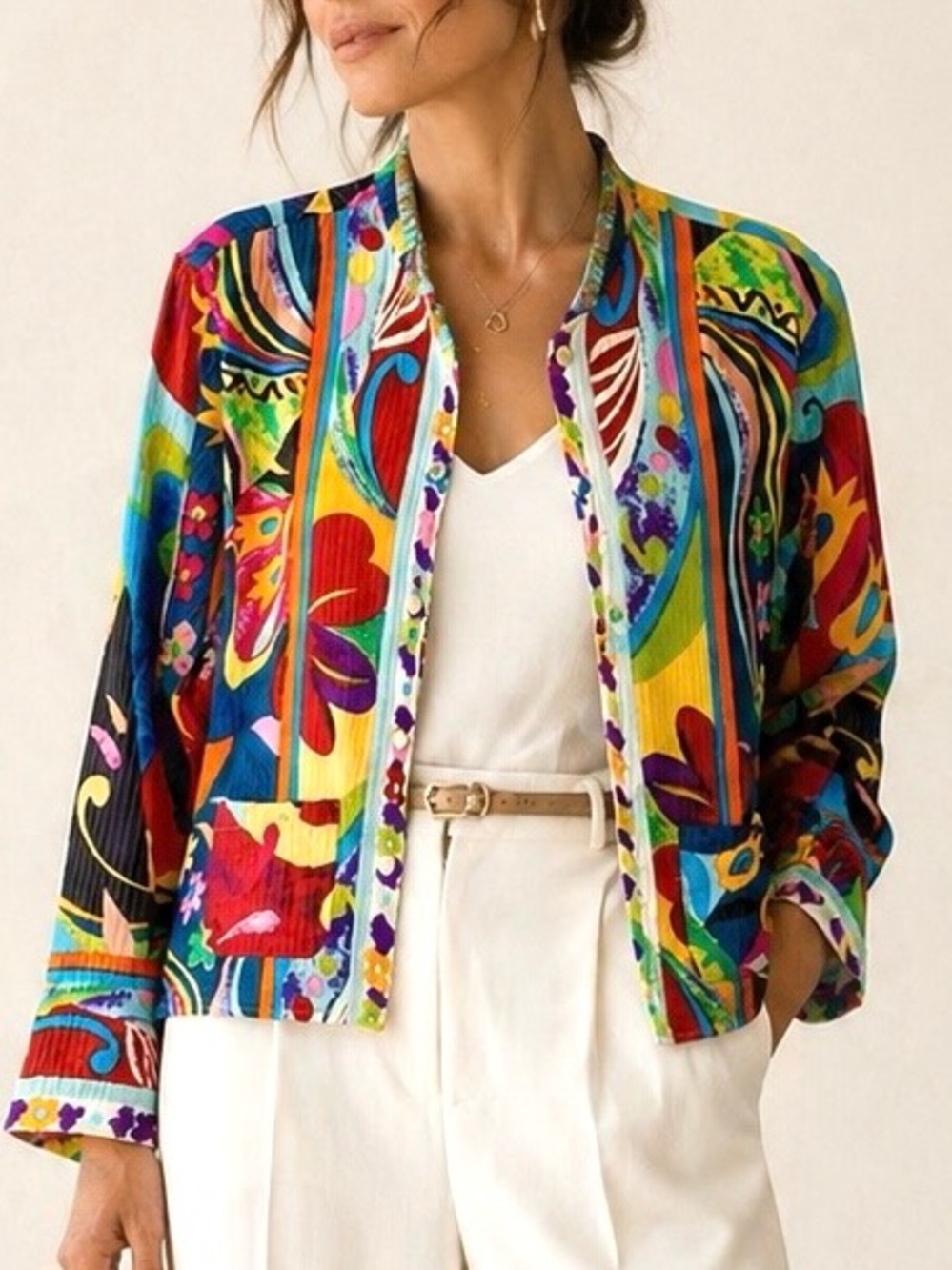 Anu Womens Colorful Quilted Reversible Stitch Printed Silk Blend Jacket
